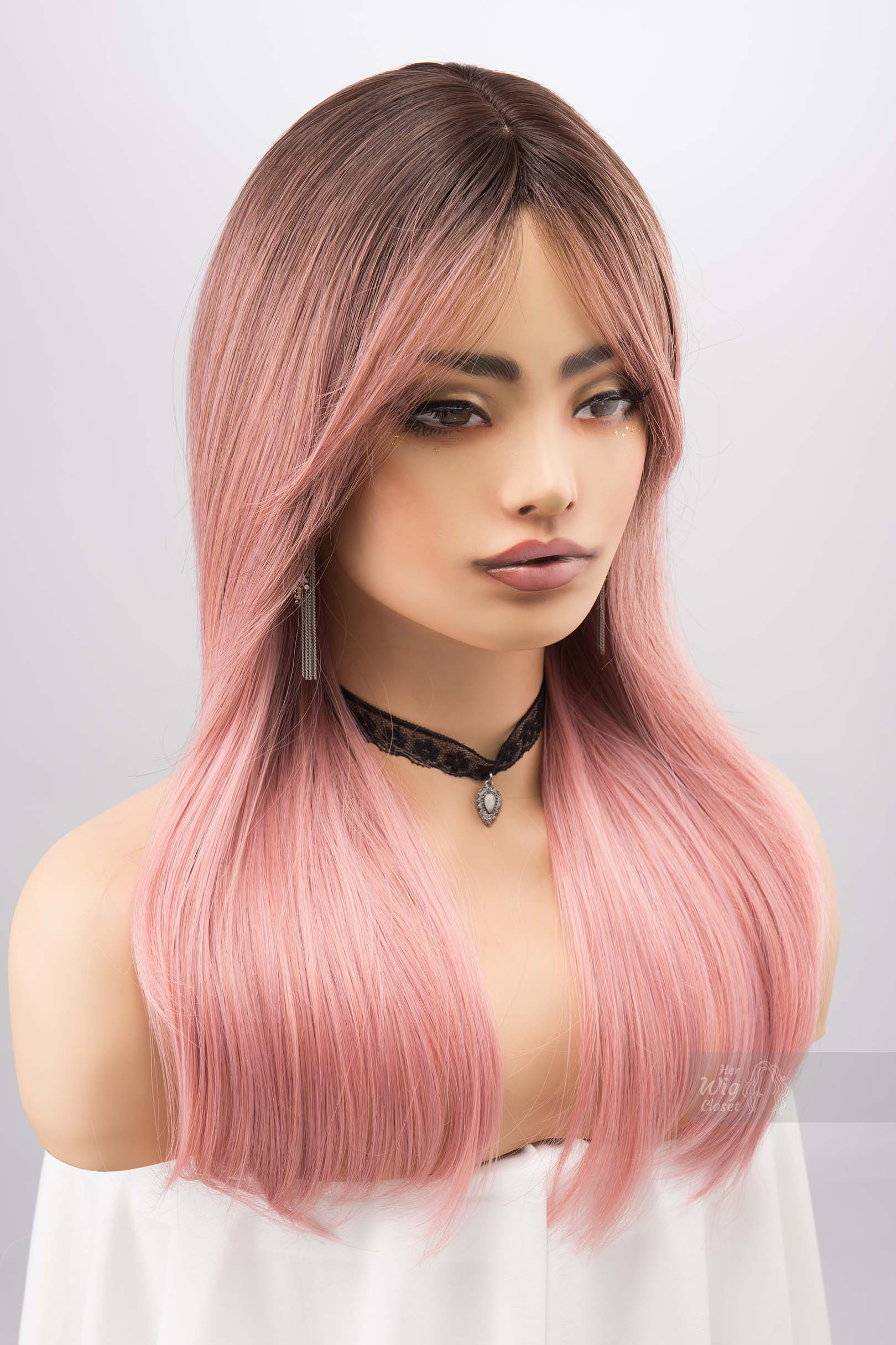 Sakura Pink Ombre Pastel Pink Wig with Side Bangs Rosina – Her 