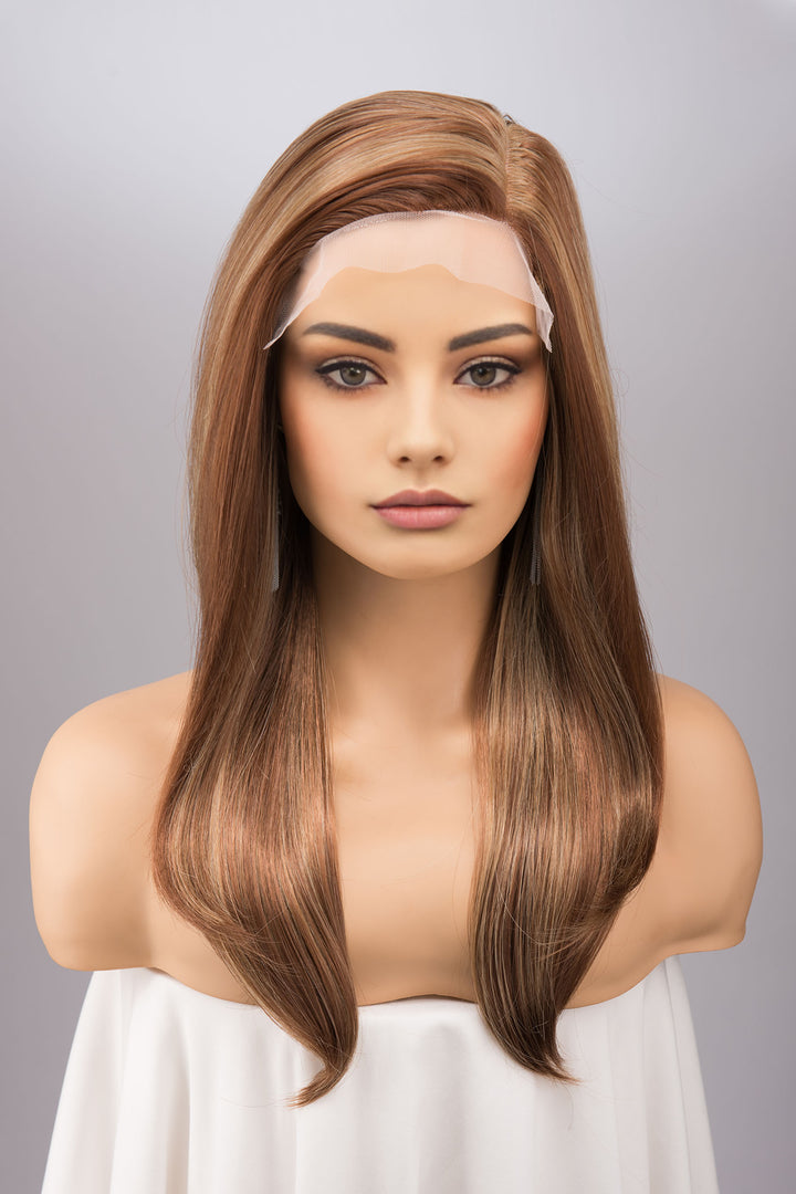 Copper Color with Multi Blonde Highlights Straight Side Part Lace Wig Aidan