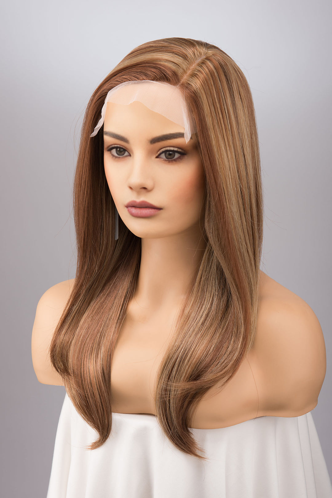 Copper Color with Multi Blonde Highlights Straight Side Part Lace Wig Aidan