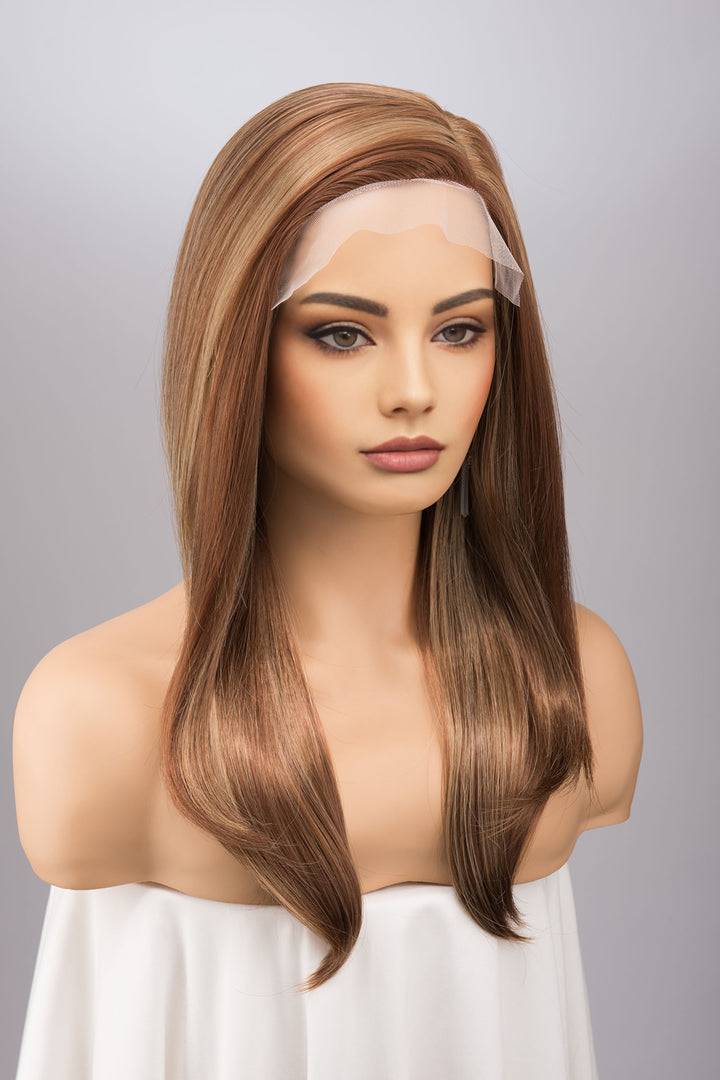 Copper Color with Multi Blonde Highlights Straight Side Part Lace Wig Aidan