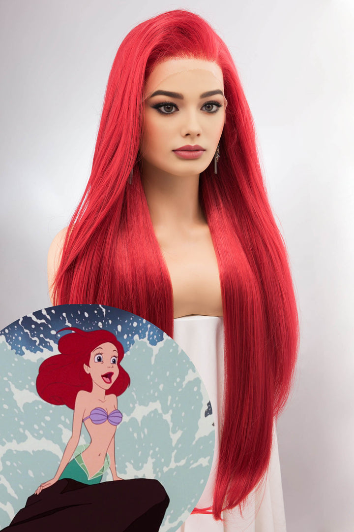 Red Straight Lace Front Synthetic Wig Aitana Ariel Look