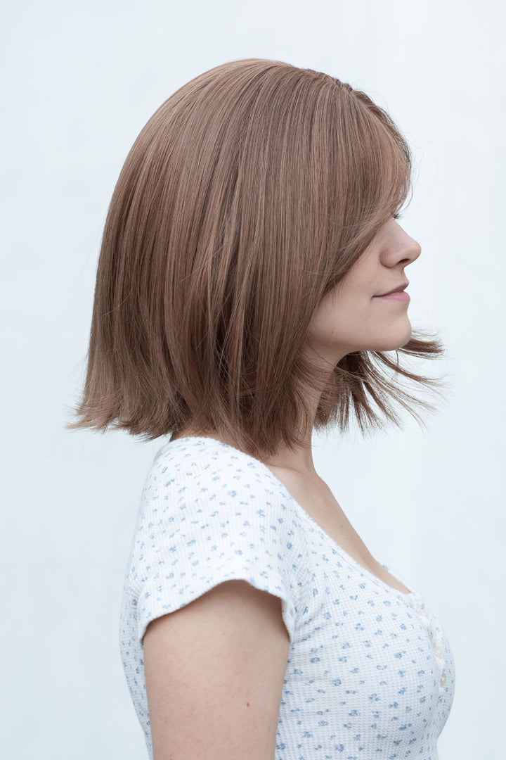 Ash Pastel Pink Wavy Short Bob Wig Amber