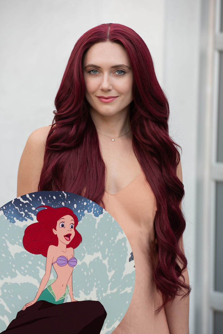 Burgundy Red Wavy Lace Front Synthetic Wig Aries Ariel Look