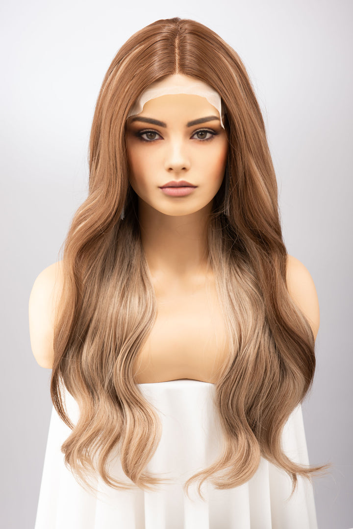 Natural Brown Brunette with Ash Blonde Highlights Wavy Lace Wig Aspen