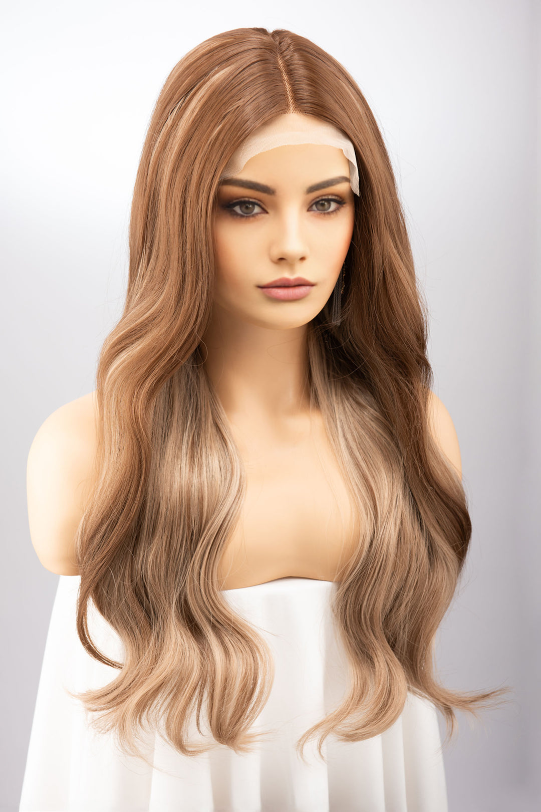 Natural Brown Brunette with Ash Blonde Highlights Wavy Lace Wig Aspen