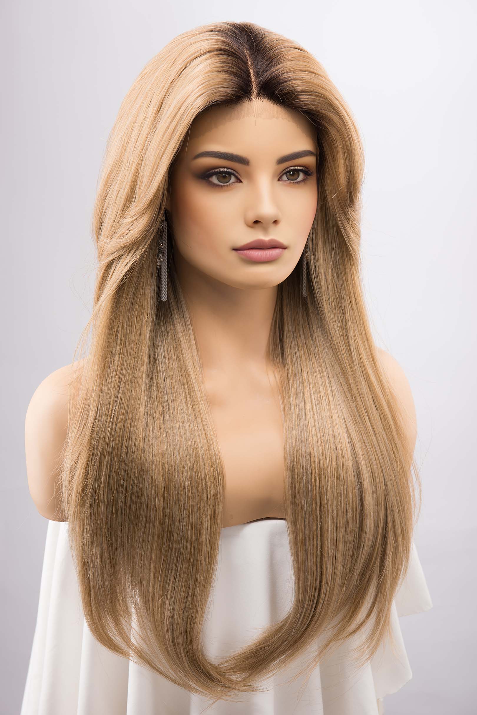 Golden Blonde Straight Lace Front Wig with two Bangs AYLA Her