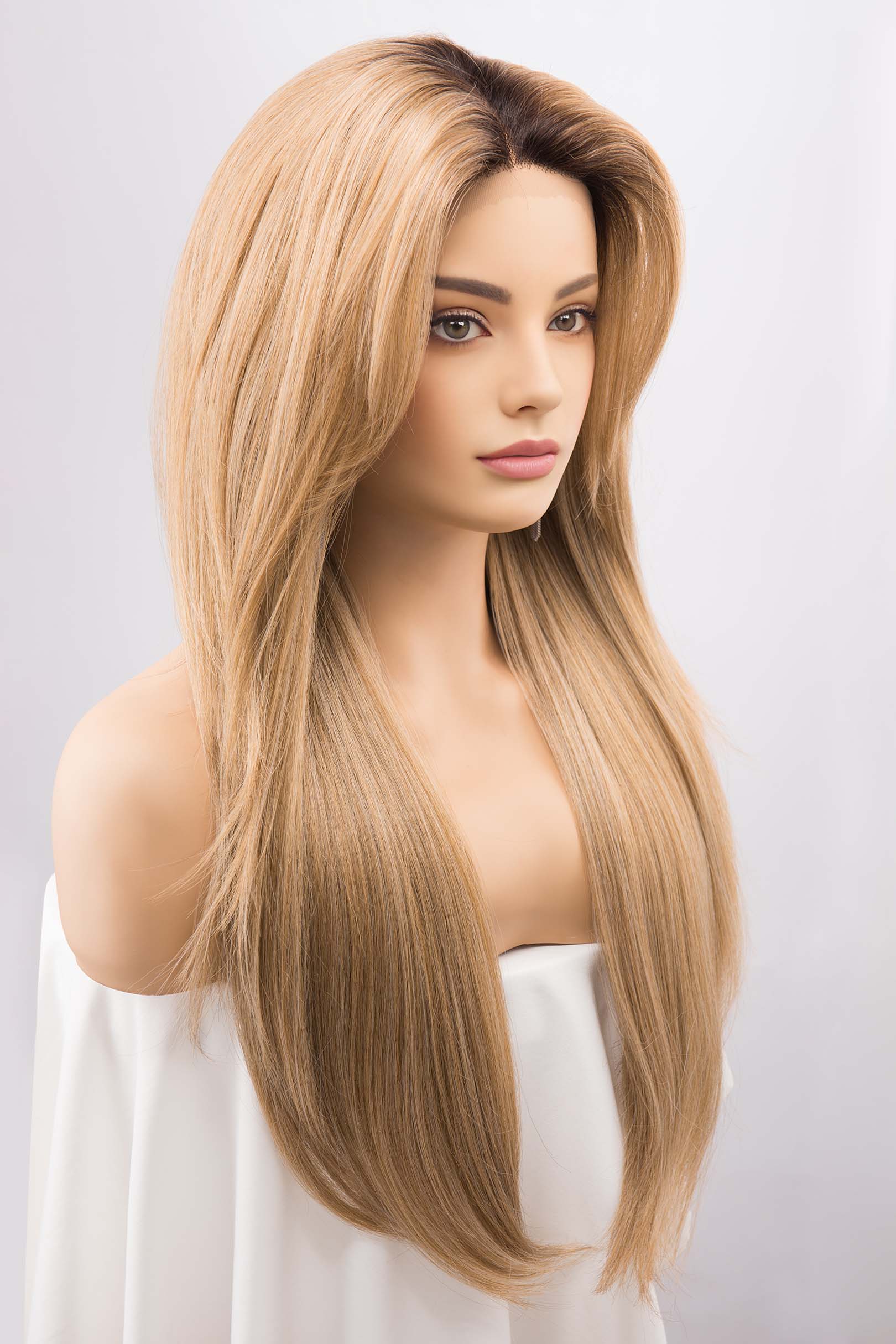 Golden Blonde Straight Lace Front Wig with two Bangs AYLA Her