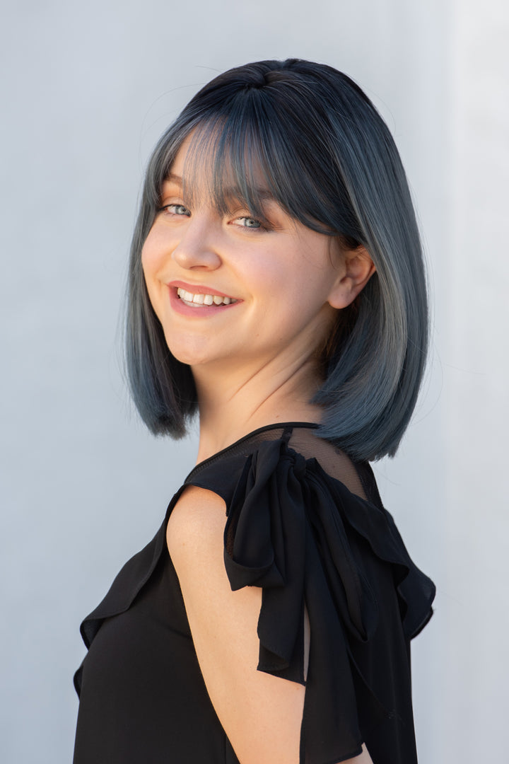 Ash Blue Ombre Straight Synthetic Bob Wig with Bangs Gracie