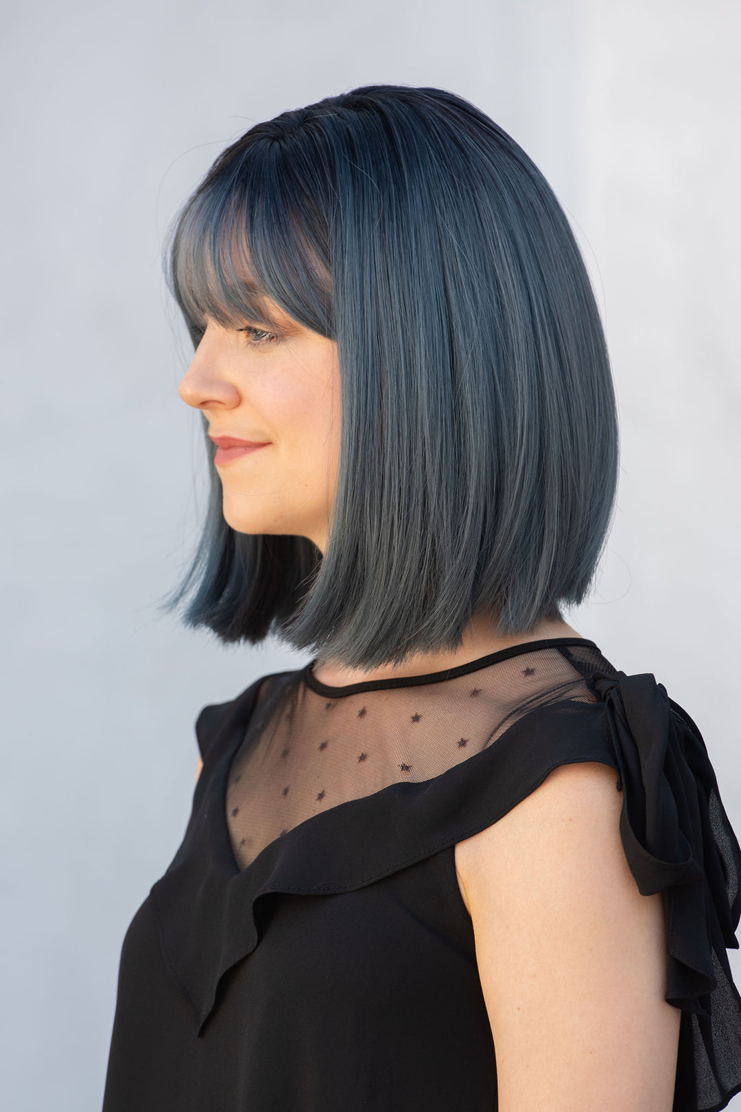 Ash Blue Ombre Straight Synthetic Bob Wig with Bangs Gracie