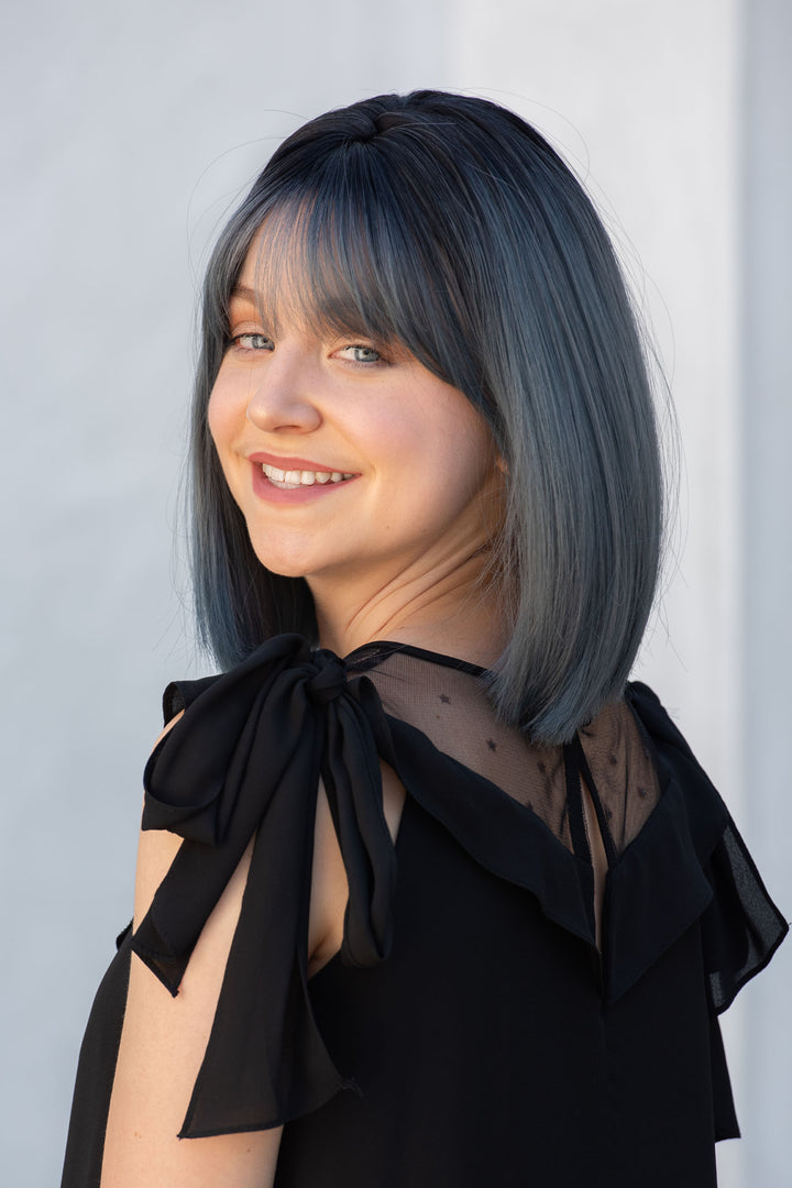 Ash Blue Ombre Straight Synthetic Bob Wig with Bangs Gracie