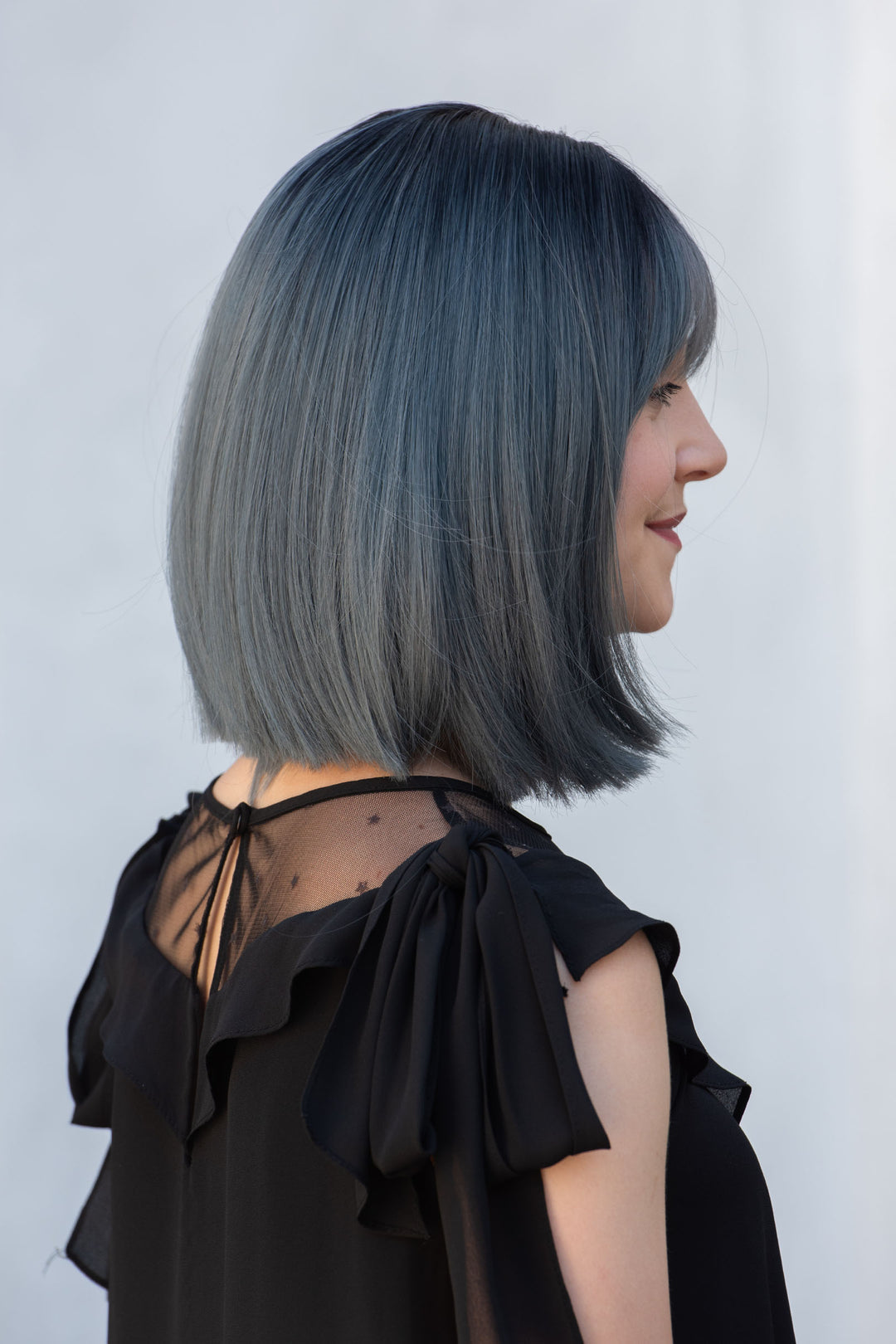 Ash Blue Ombre Straight Synthetic Bob Wig with Bangs Gracie