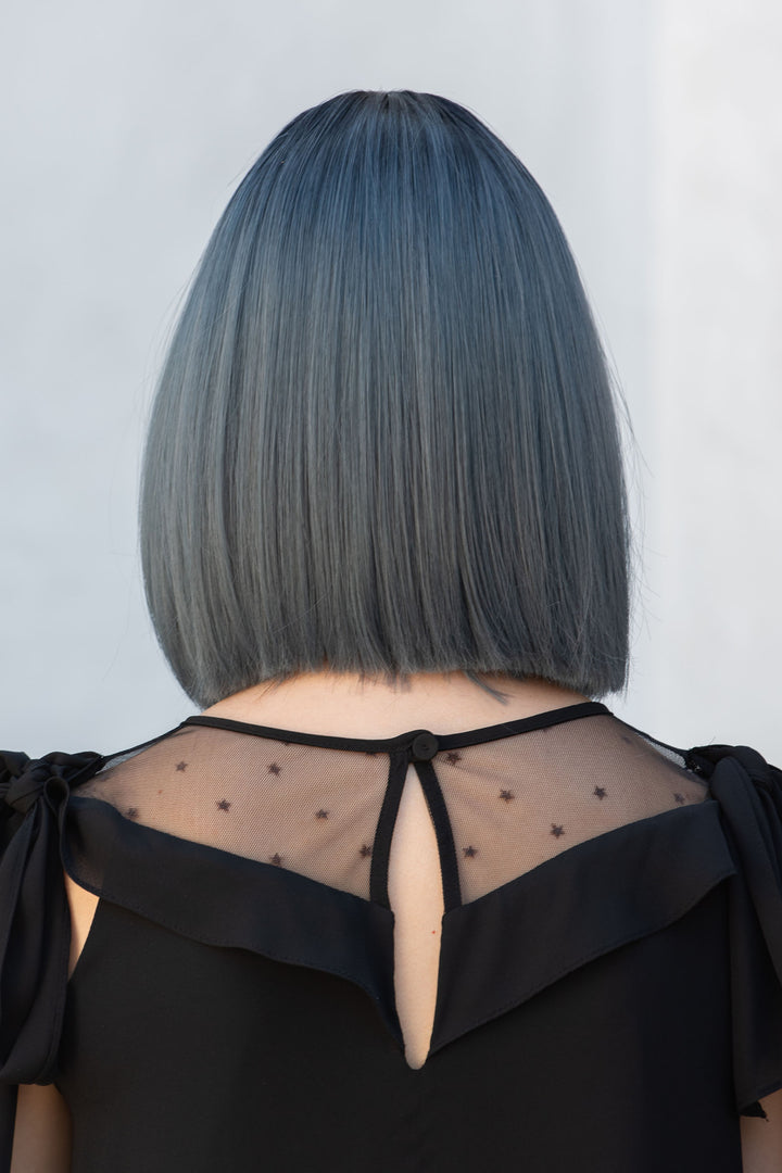 Ash Blue Ombre Straight Synthetic Bob Wig with Bangs Gracie