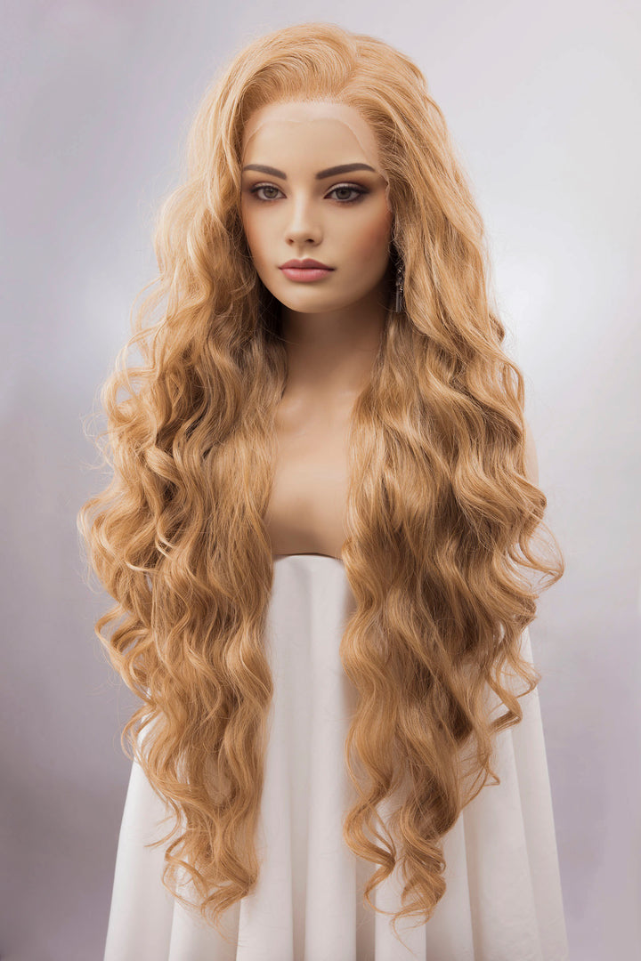 Strawberry Blonde Curly Lace Top Synthetic Wig Idina