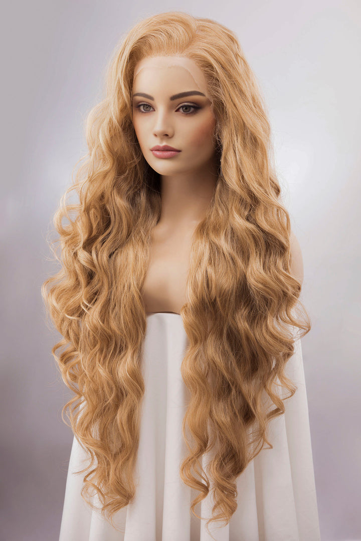 Strawberry Blonde Curly Lace Top Synthetic Wig Idina