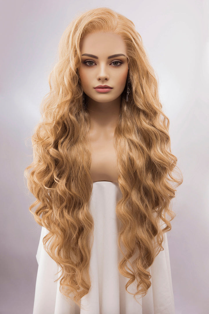 Strawberry Blonde Curly Lace Top Synthetic Wig Idina