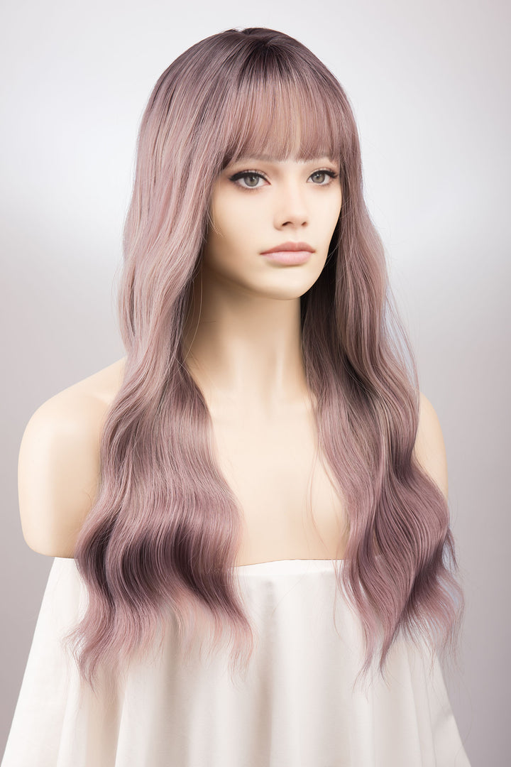 Ashy Pink Ombre Wavy Wig with Bangs Kamila