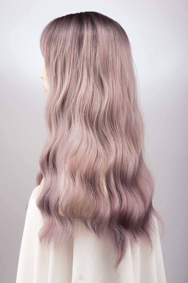 Ashy Pink Ombre Wavy Wig with Bangs Kamila