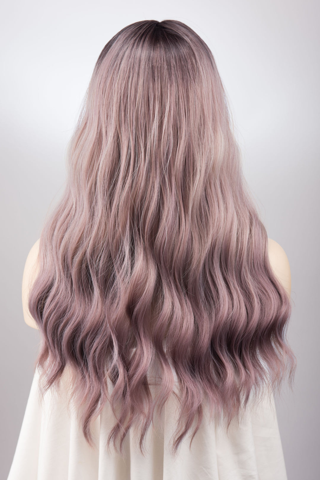 Ashy Pink Ombre Wavy Wig with Bangs Kamila