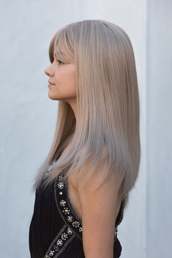 Ash Blonde Strawberry Blonde Platinum Blonde Highlights Balayage Long Bob Wig with Bangs Karla