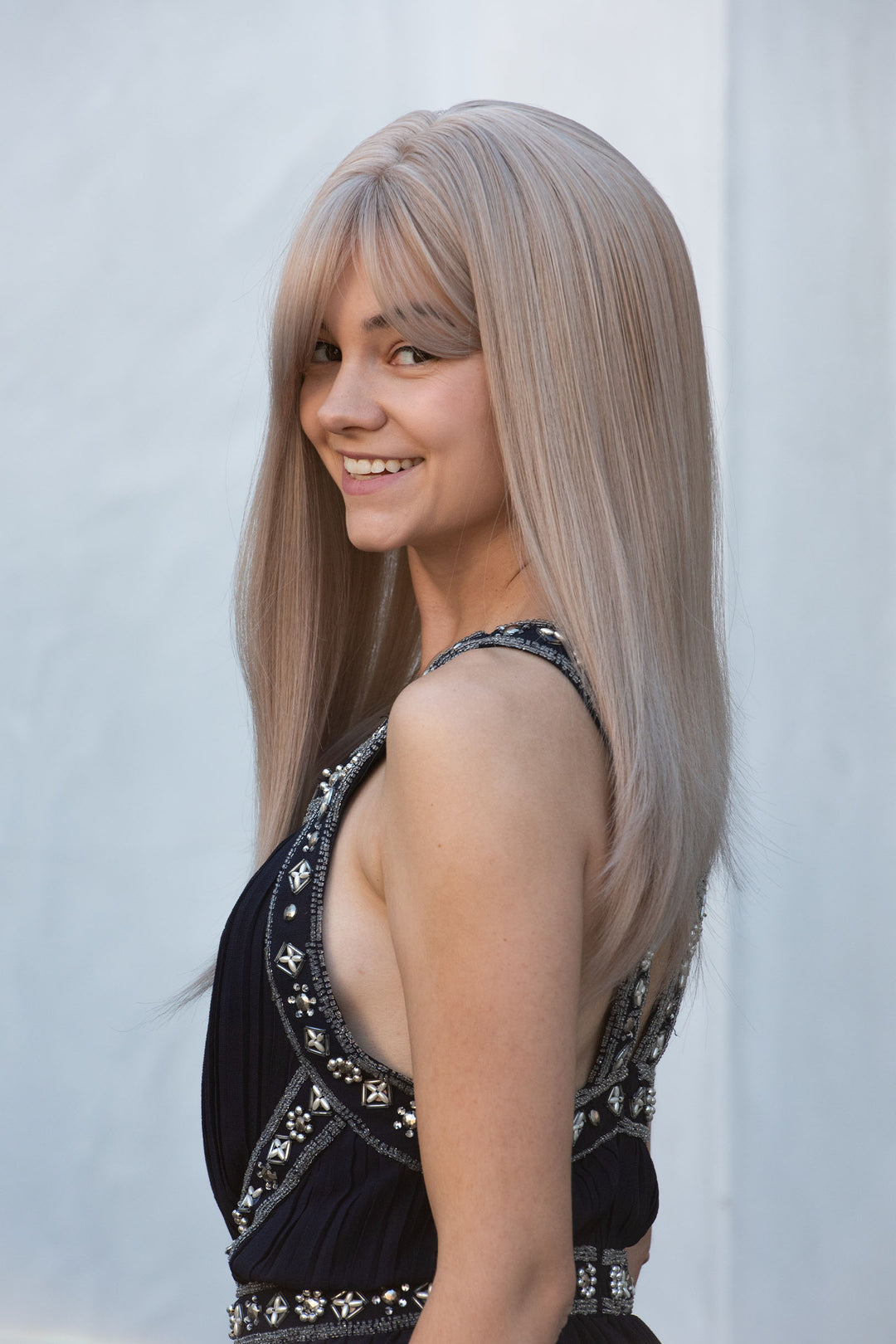 Ash Blonde Strawberry Blonde Platinum Blonde Highlights Balayage Long Bob Wig with Bangs Karla