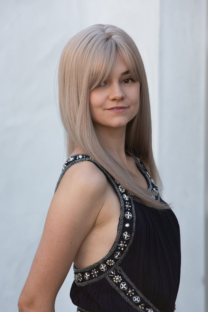 Ash Blonde Strawberry Blonde Platinum Blonde Highlights Balayage Long Bob Wig with Bangs Karla