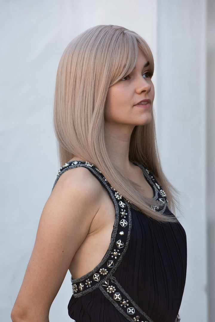 Ash Blonde Strawberry Blonde Platinum Blonde Highlights Balayage Long Bob Wig with Bangs Karla