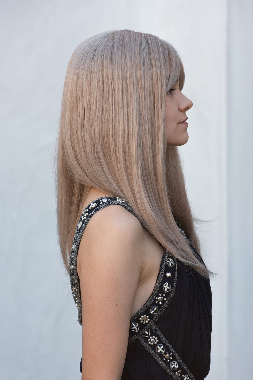 Ash Blonde Strawberry Blonde Platinum Blonde Highlights Balayage Long Bob Wig with Bangs Karla