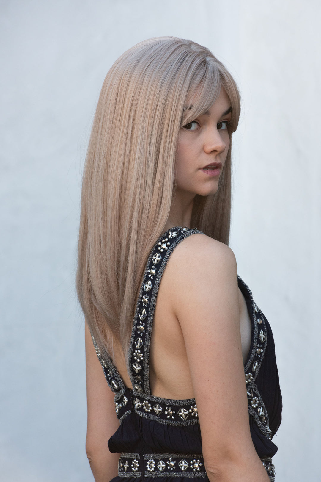 Ash Blonde Strawberry Blonde Platinum Blonde Highlights Balayage Long Bob Wig with Bangs Karla