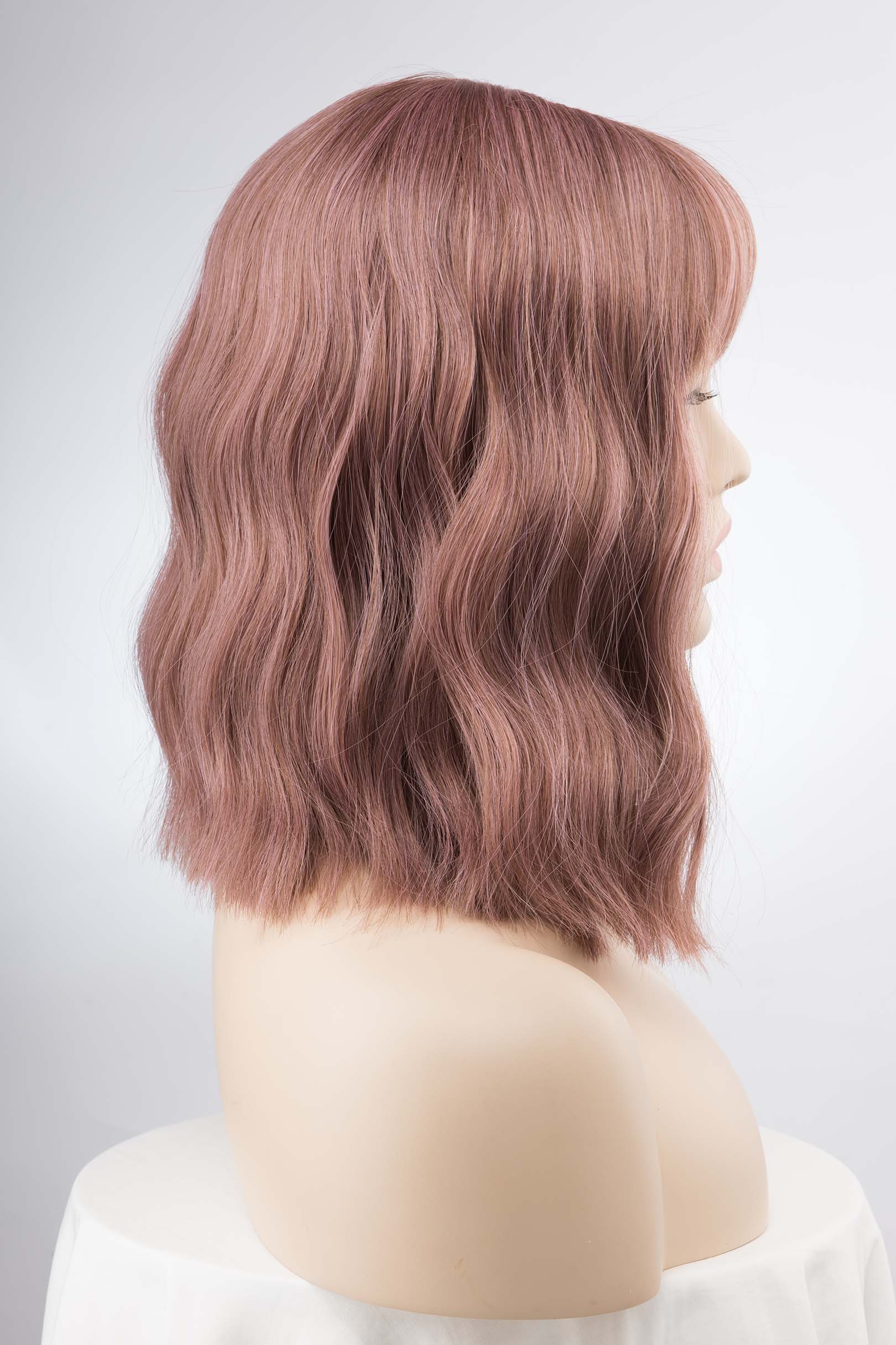 Rose Gold Pink Wavy Wig with Bangs Keily Her Wig Closet