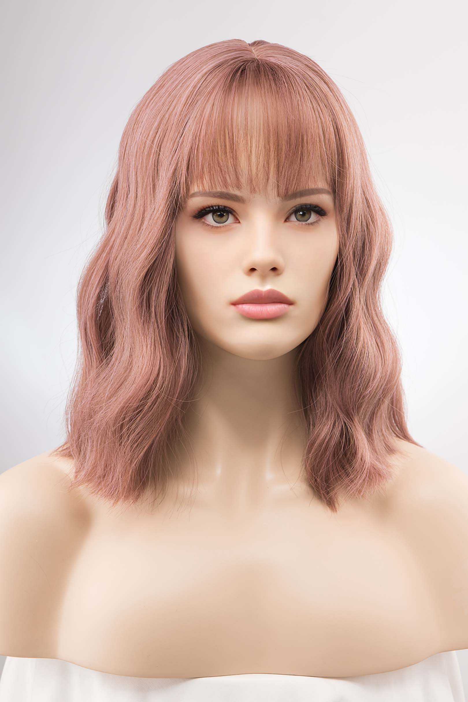 Rose Gold Pink Wavy Wig with Bangs Keily Her Wig Closet