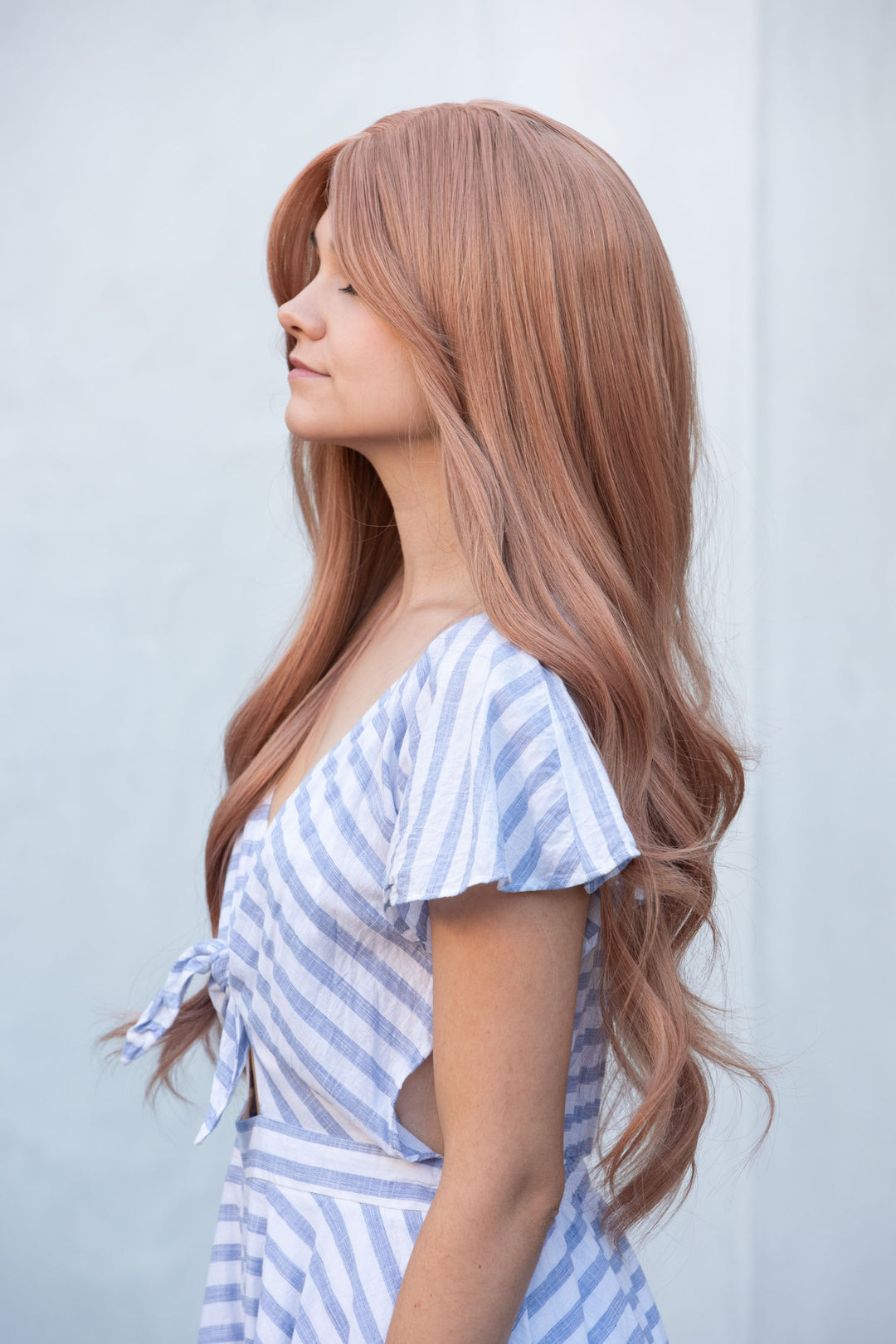 Pastel Pink Wavy Middle Part Long Wig Keller