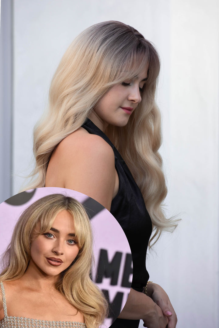 Light Blonde Ombre Wavy Synthetic Wig with Bangs Kenna Sabrina Look