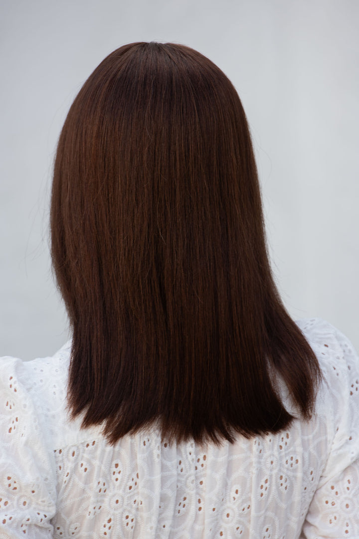 Straight Long Bob Cut Wig Natural Brown Brunette Wig with Bangs