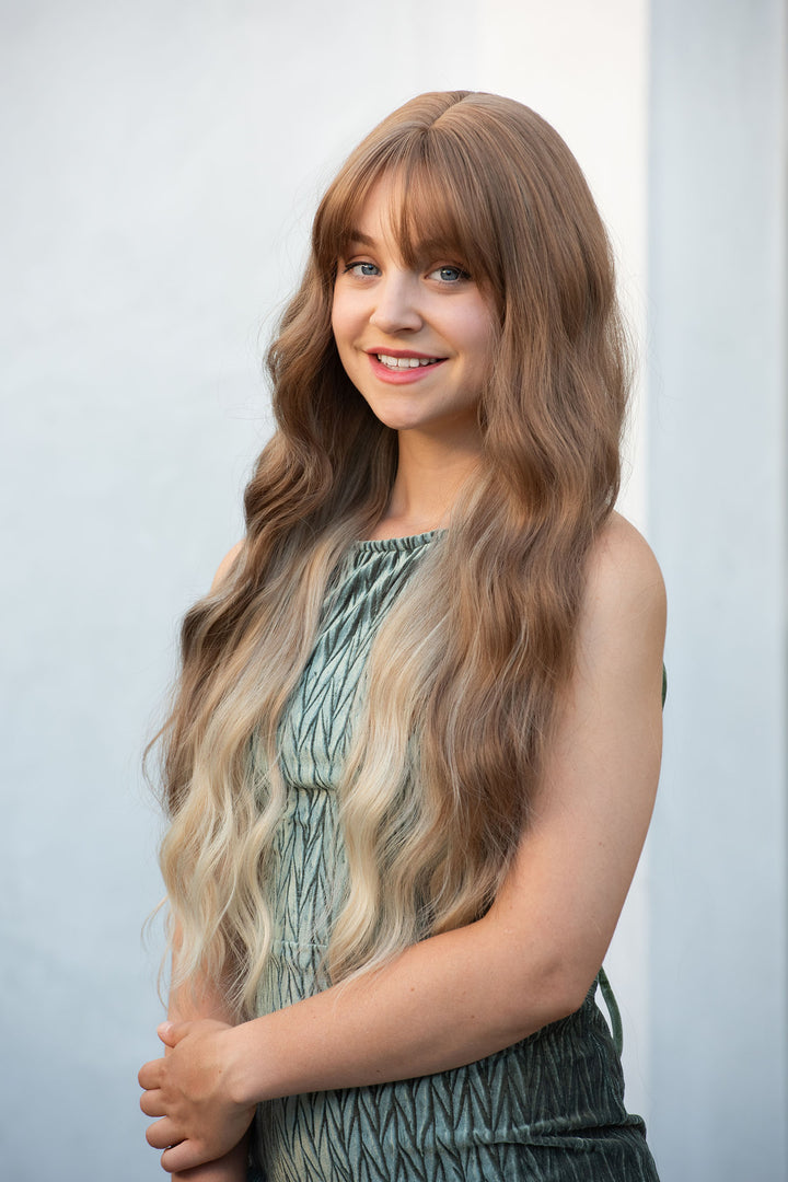 DARK BLONDE WITH ASH BLONDE HIGH LIGHT WIG WITH BANGS MACIE