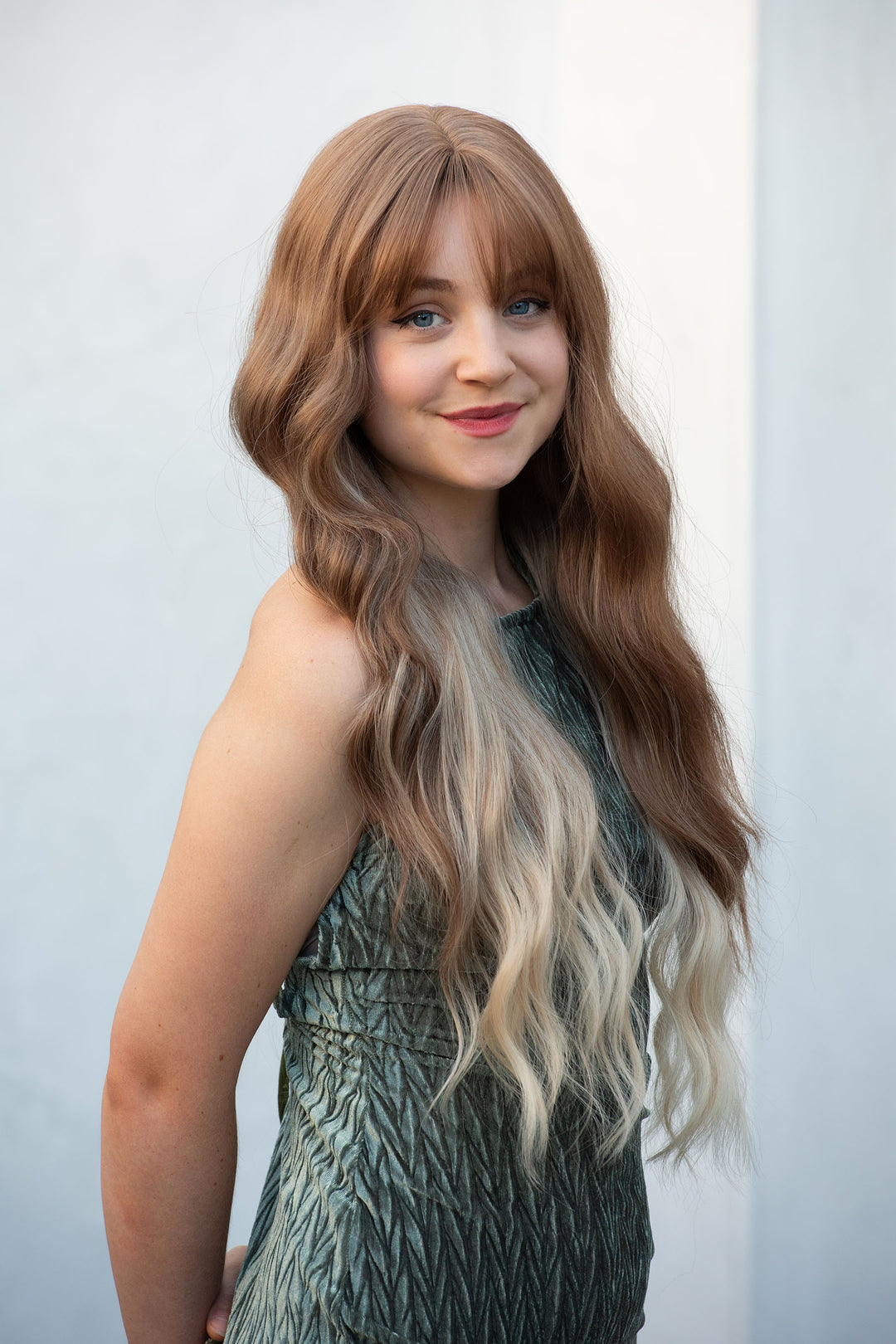 DARK BLONDE WITH ASH BLONDE HIGH LIGHT WIG WITH BANGS MACIE