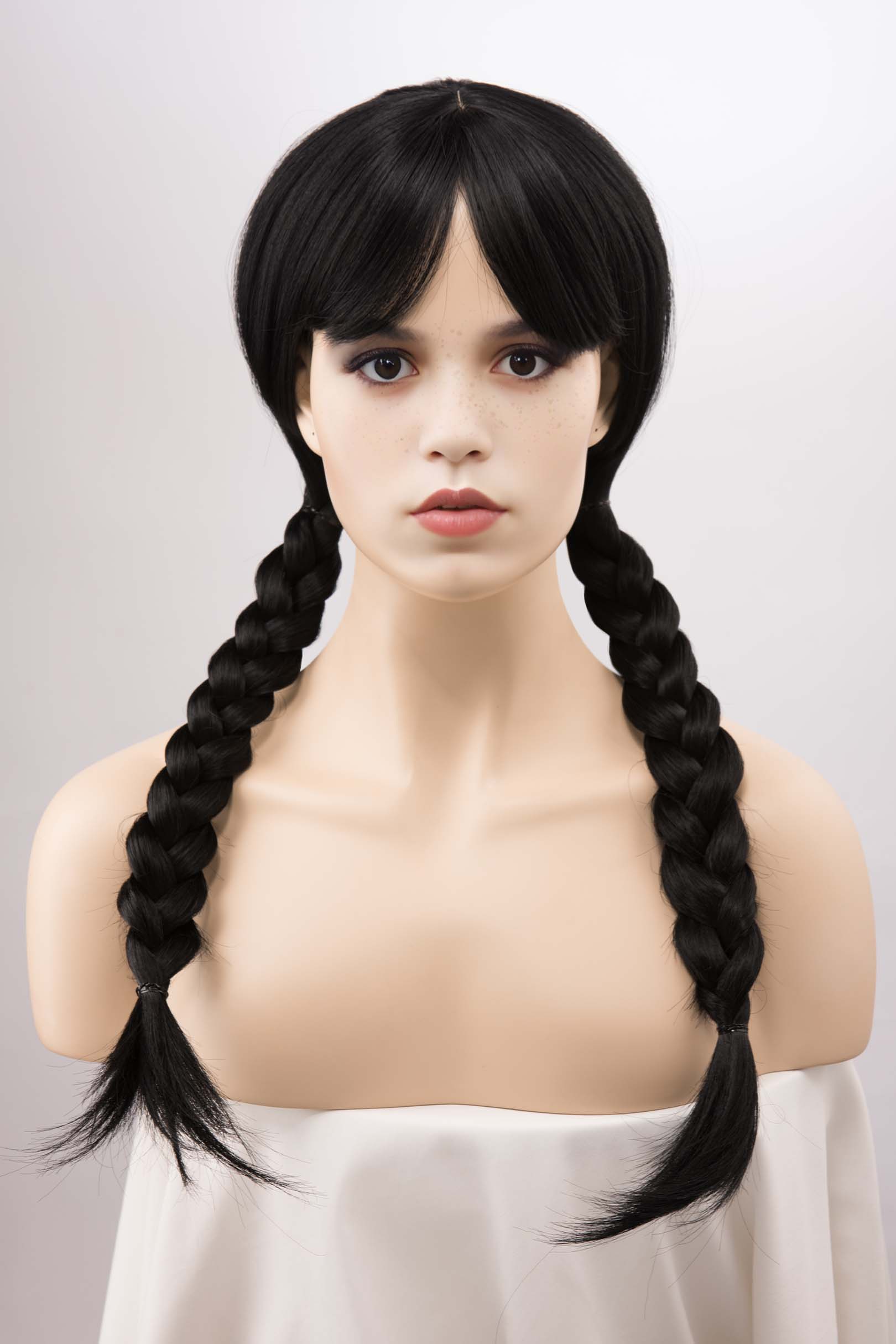 Wednesdays Cosplay Wig Black Wig with Bangs Silky Long Straight