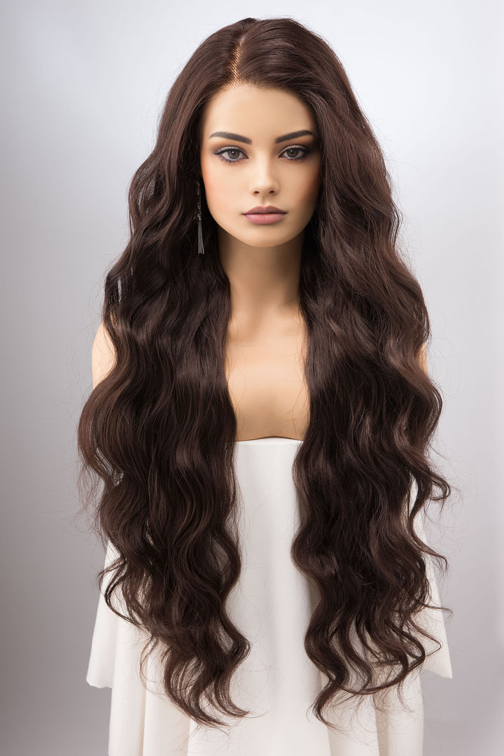 Brunette Wavy Lace Top Synthetic Wig Margaret