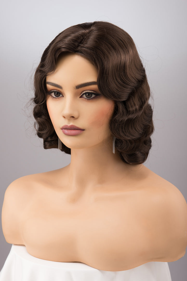 Natural Brown Brunette Finger Wave Short Wig Margot