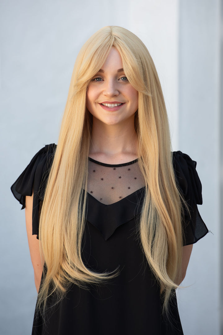 Golden Blonde Straight Synthetic Wig with Curtain Bangs Mariana