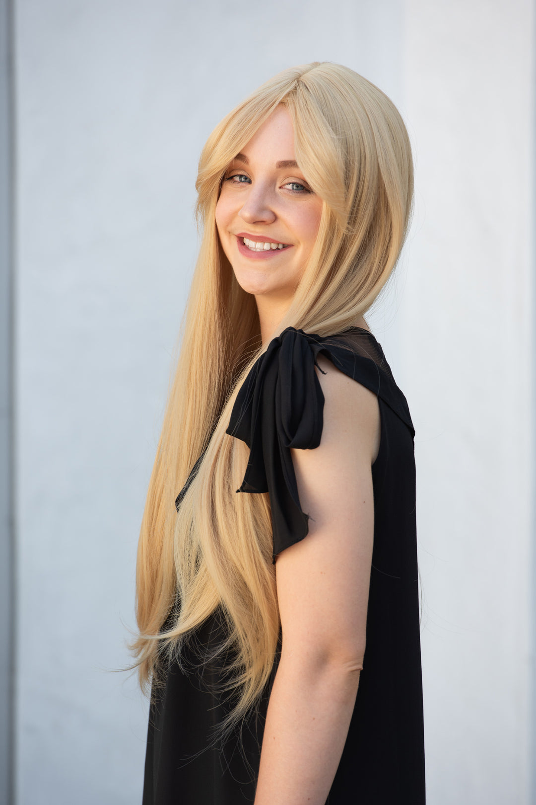 Golden Blonde Straight Synthetic Wig with Curtain Bangs Mariana