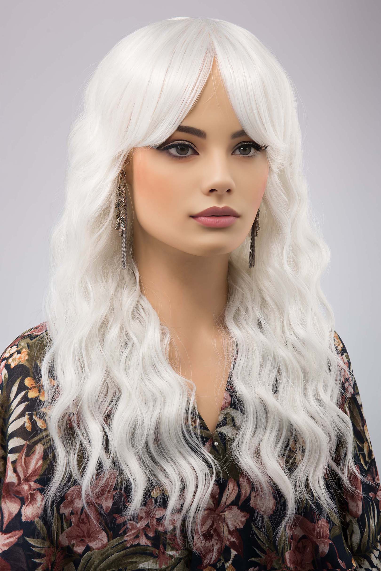 Pearl White Silver Wavy Wig with Bangs Marlon Her Wig Closet