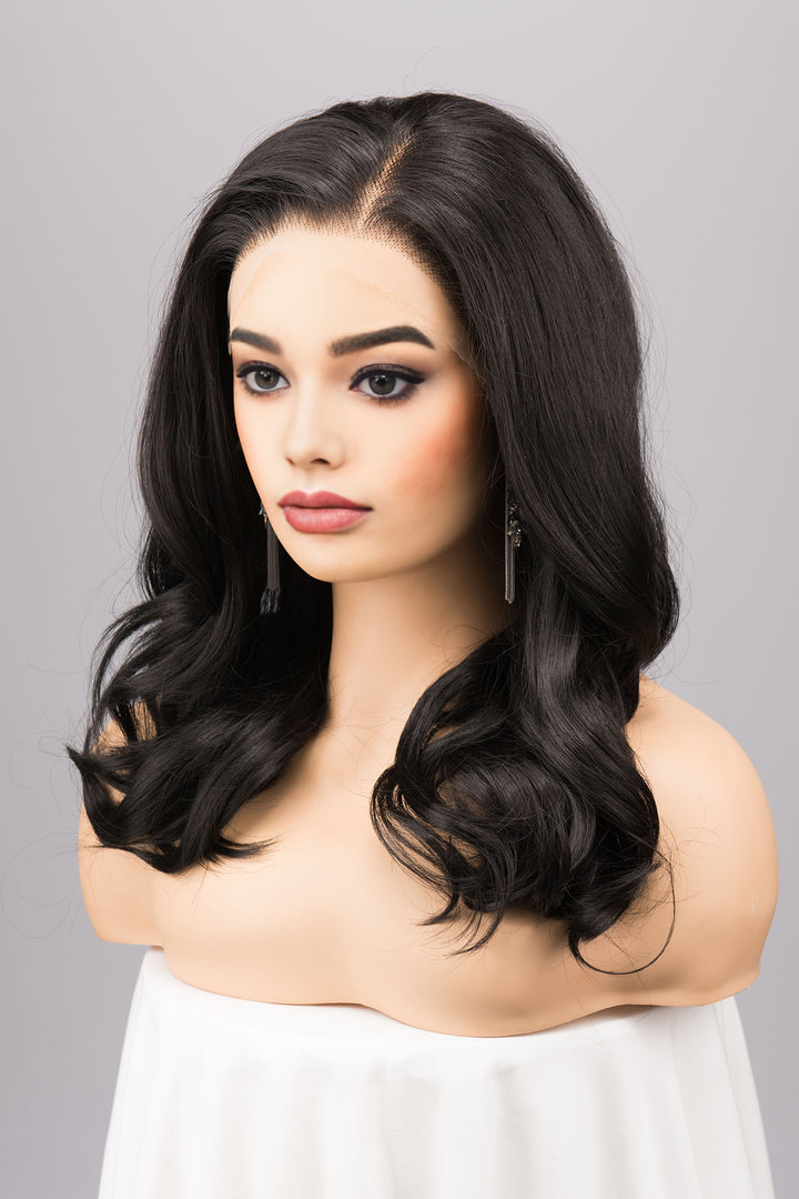 Natural Black Wavy Lace Top Synthetic Wig Maxine