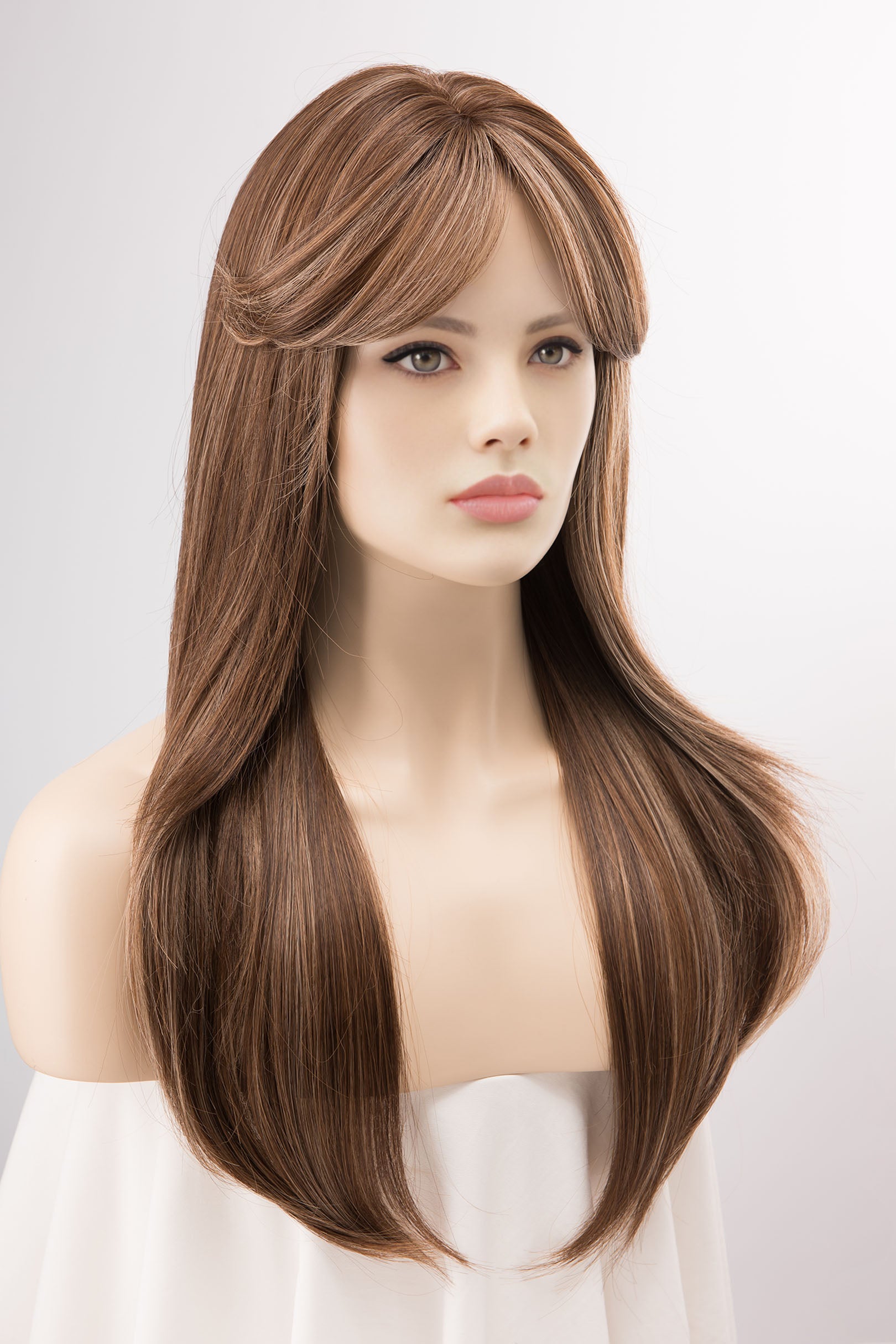 Brown wig outlet with side bangs