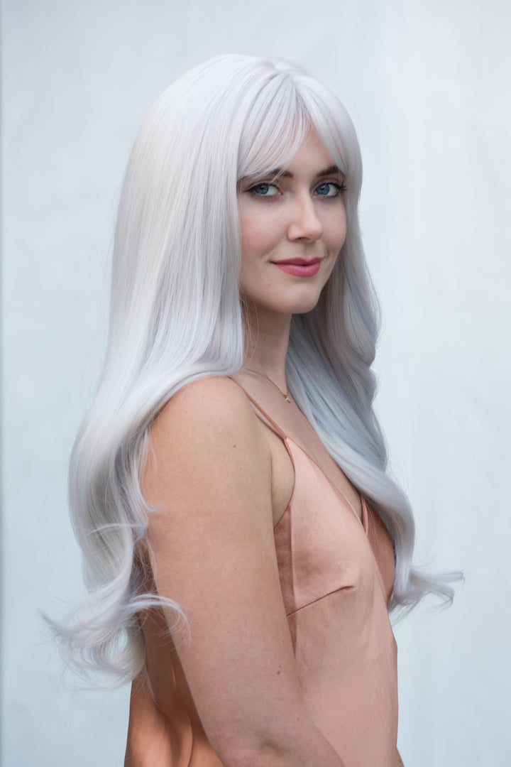 White Wavy Wig with Bangs Synthetic Hair Wig Odelia