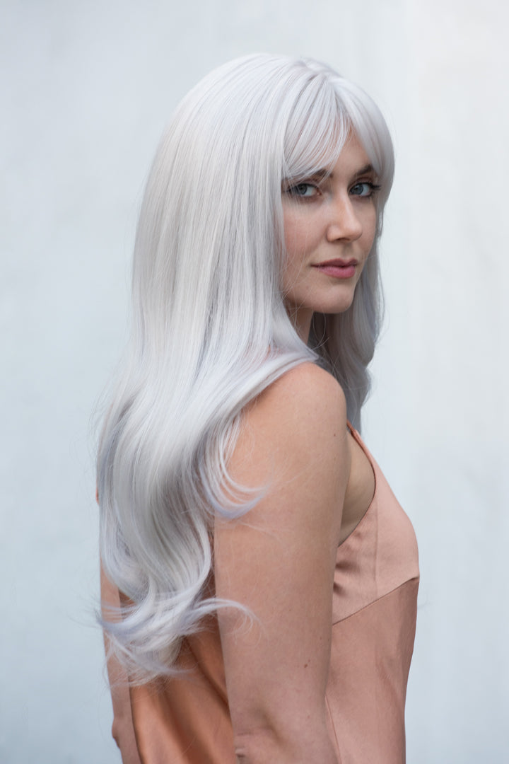 White Wavy Wig with Bangs Synthetic Hair Wig Odelia