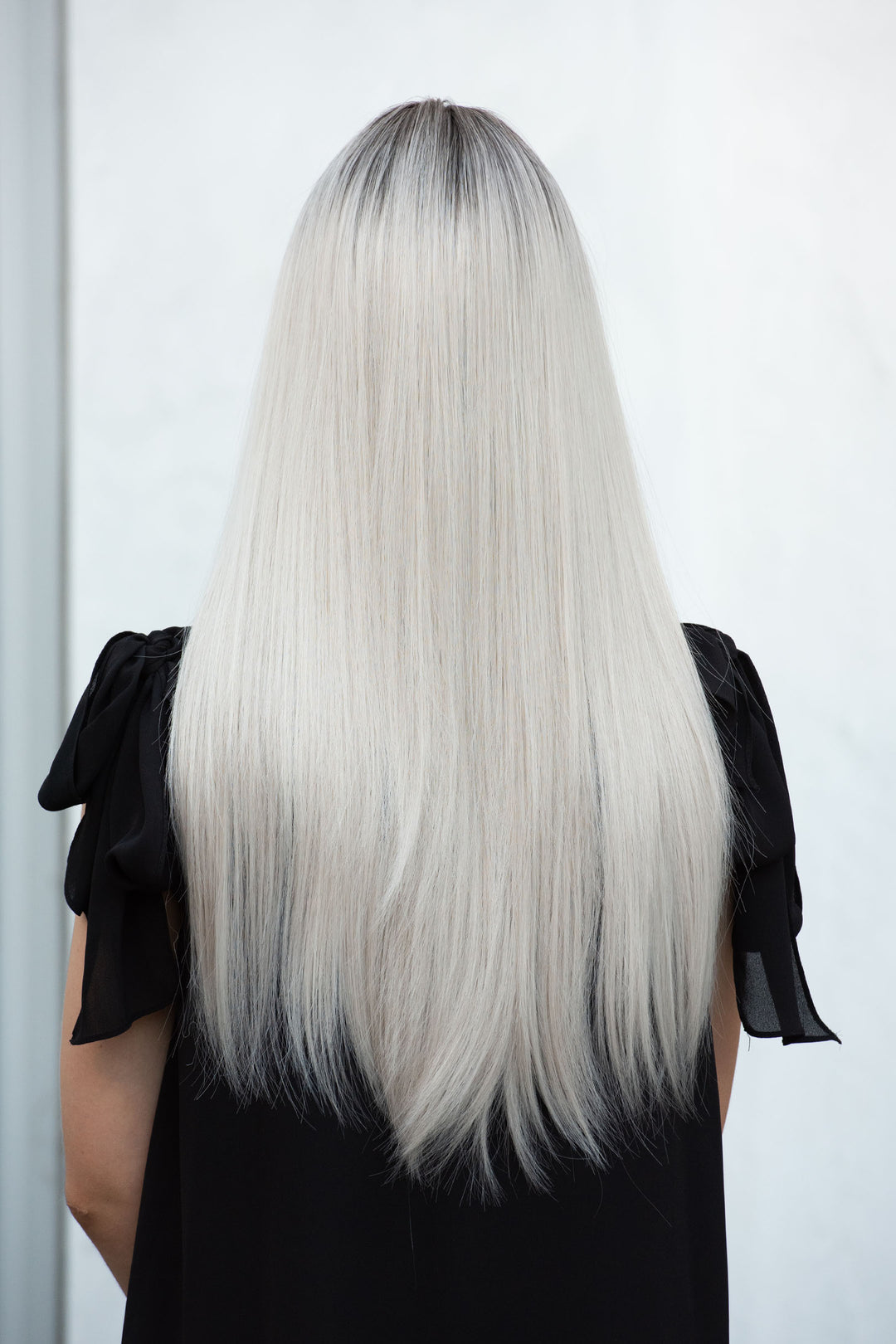 ASH SILVER OMBRE WIG WITH BANGS LONG STRAIGHT SYNTHETIC WIG OPAL