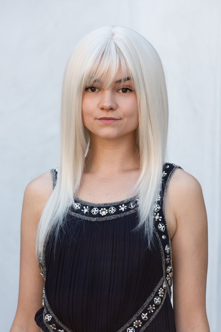 Icy Platinum Blonde Straight Bob Wig With Bangs Oriel