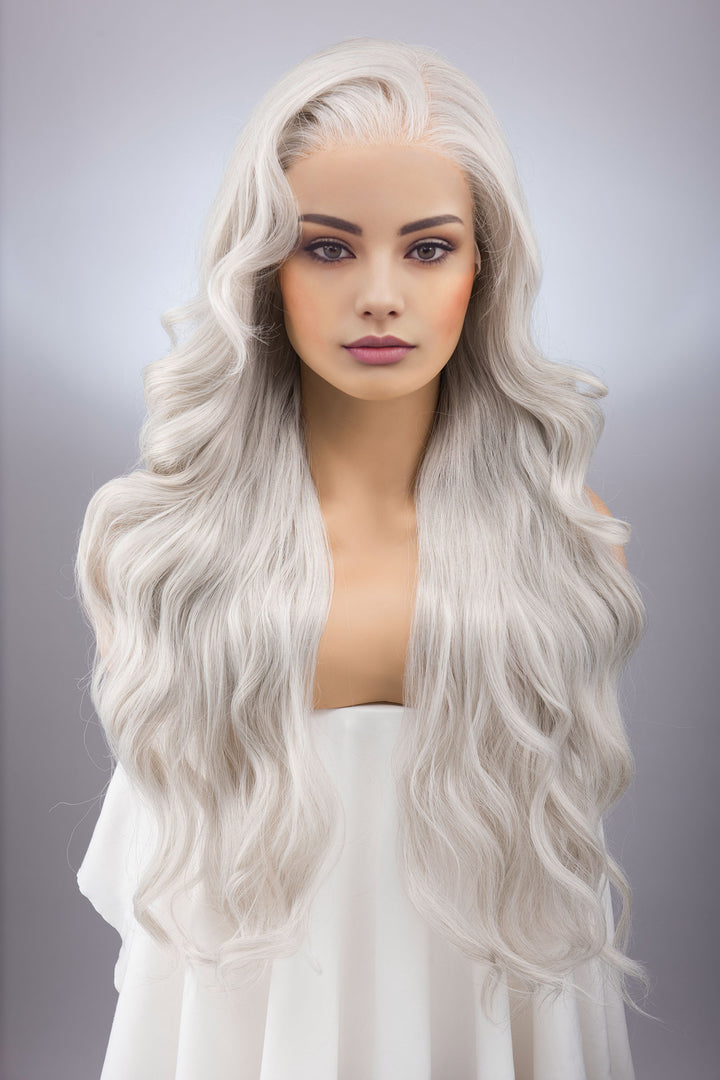 Silver Grey Wavy Large Lace Front Wig Oslo