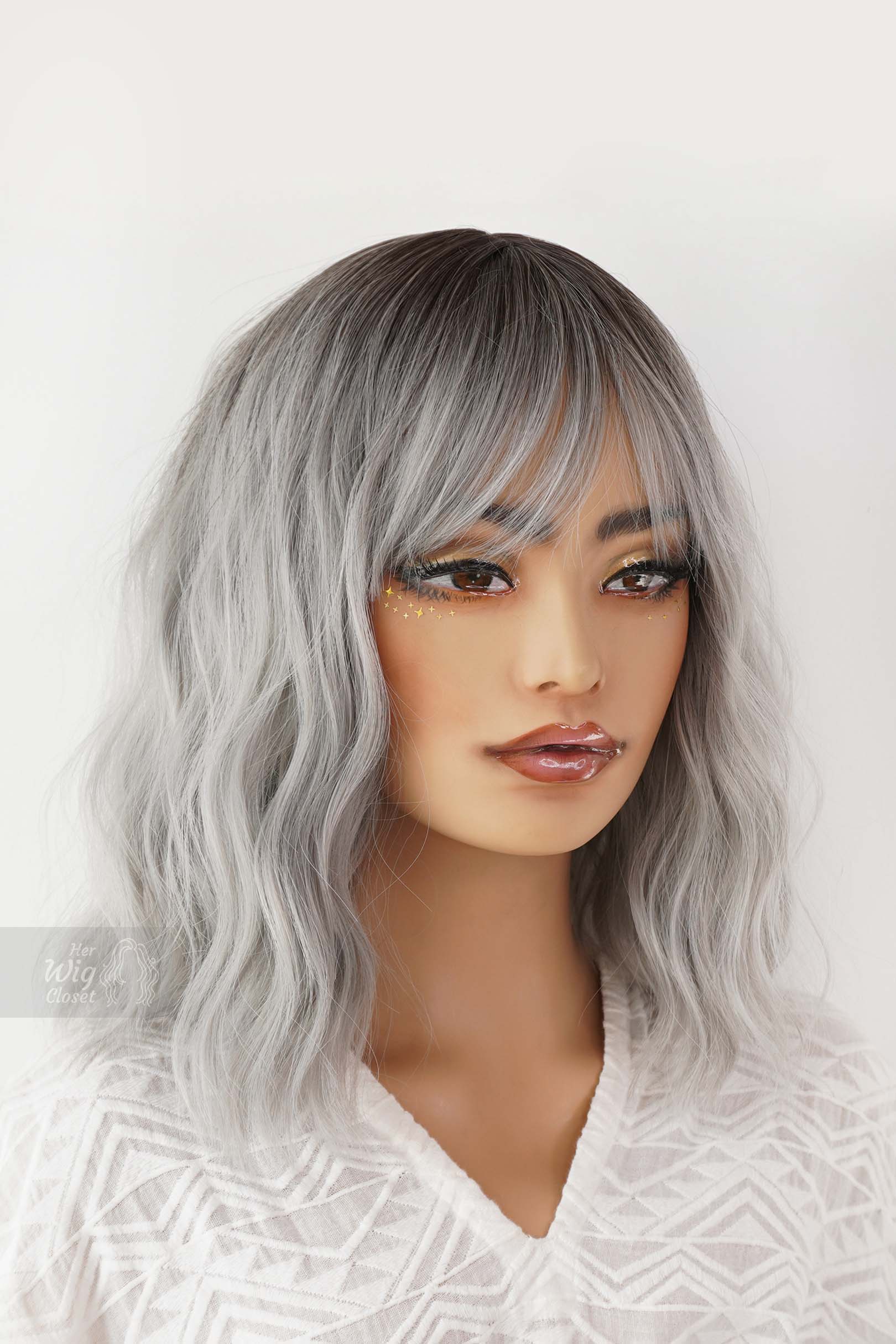 Grey wigs with clearance bangs