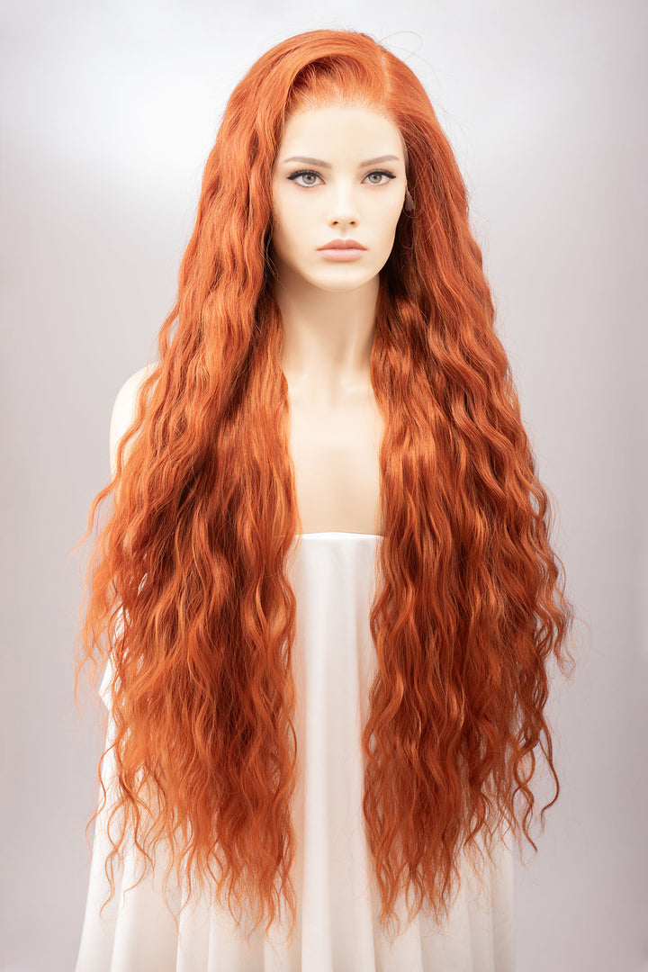 Orange Ginger Long Wavy Lace Front Wig Rohan